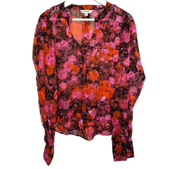 Steve Madden long sleeve v neck floral blouse Women's M - Picture 1 of 7